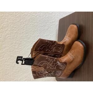 Boys Brown Western Cowboy Boots with Embroidered Design